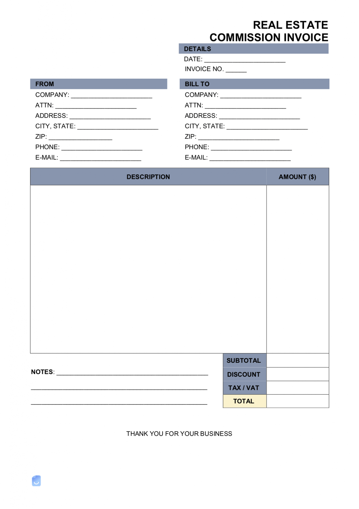 Sample Real Estate Commission Invoice Template Sample