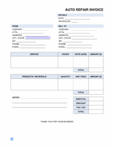 Sample Repair Order Invoice Template Doc