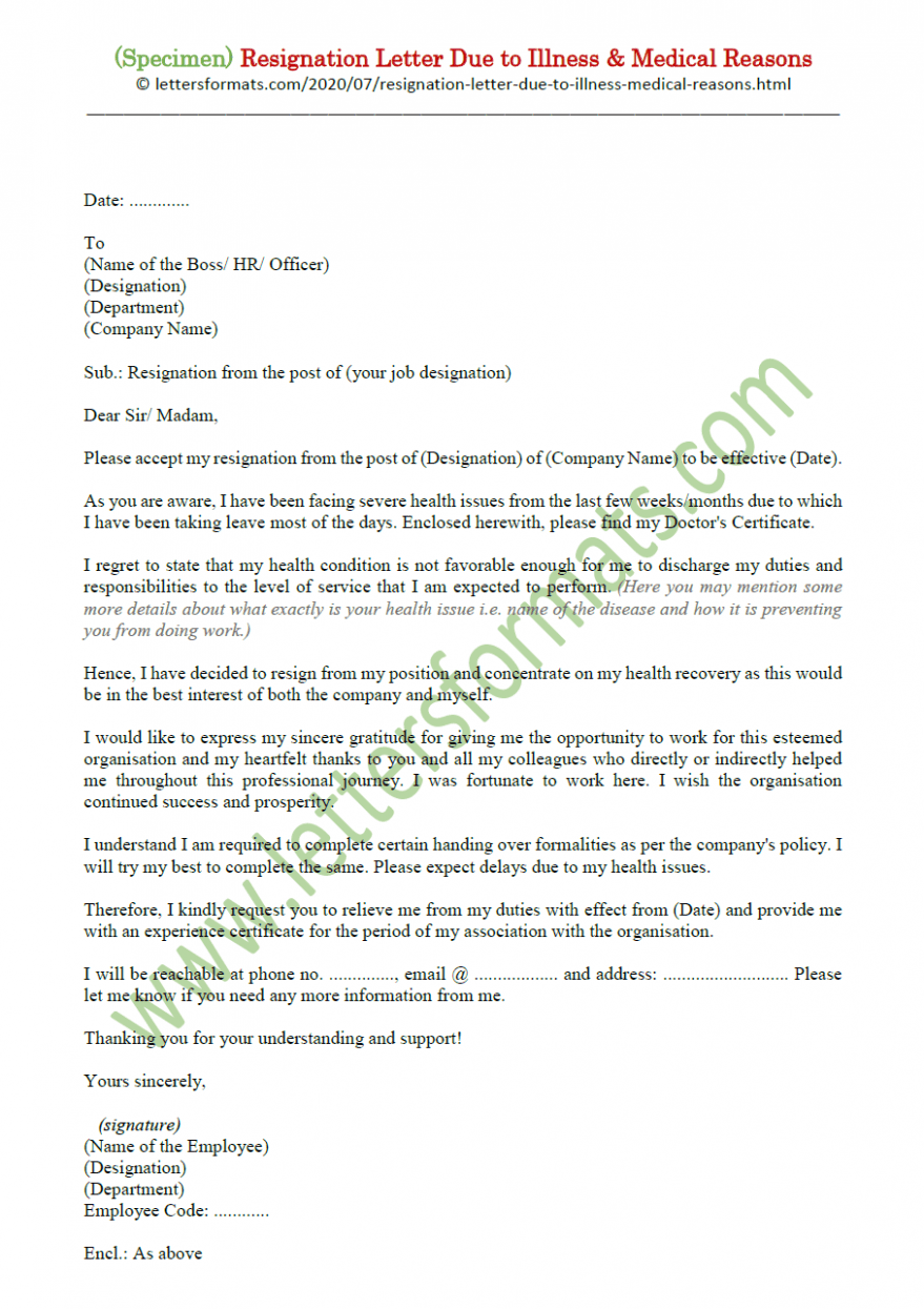 Editable Resignation Letter Due To Disability Word