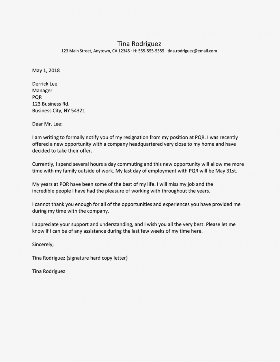  Resignation Letter Due To New Job Opportunity Word