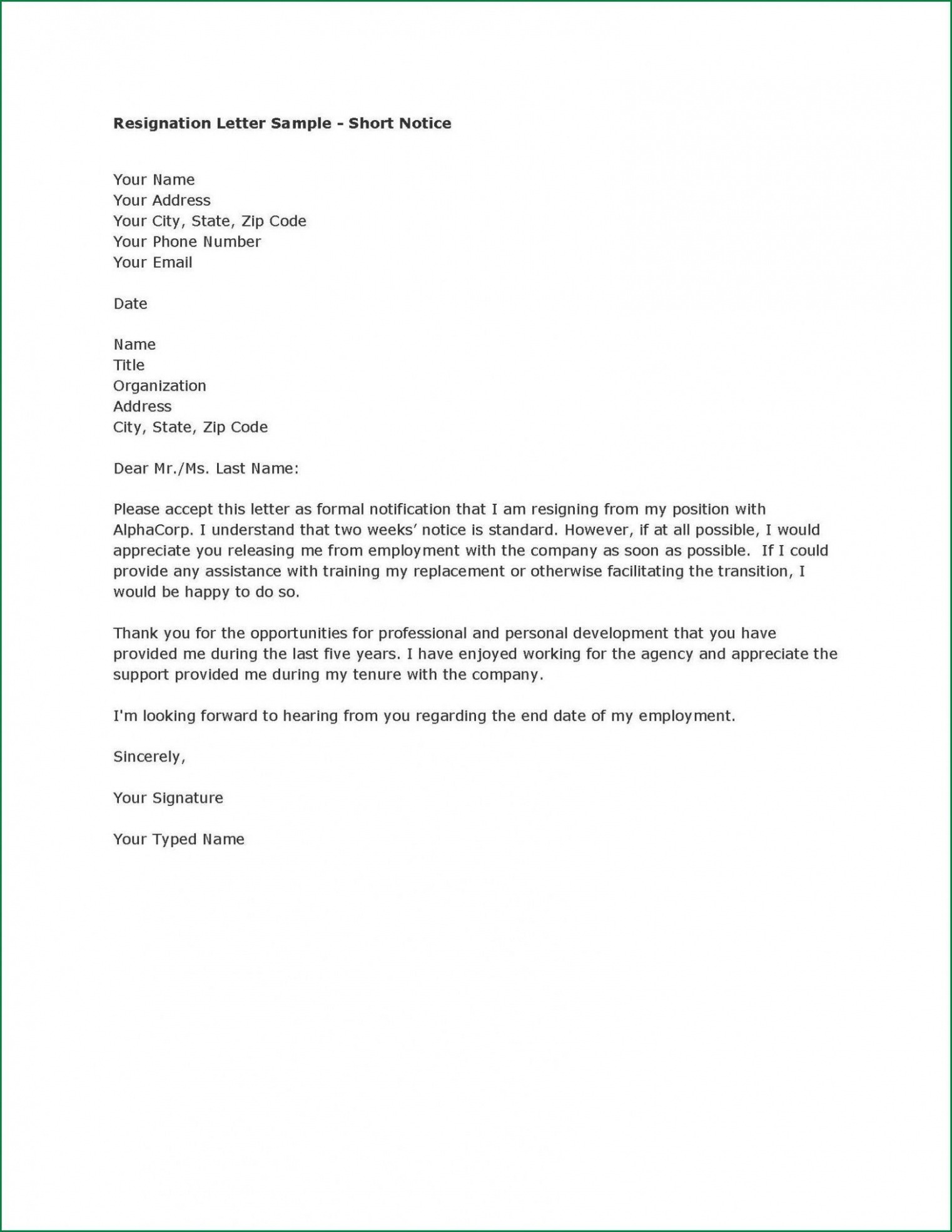 Free Resignation Letter Format With Notice Period Docs Free Resignation Letter Format With Notice Period Docs