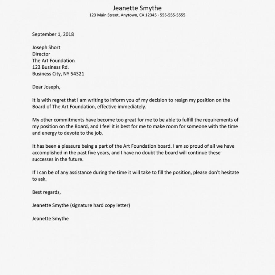 Editable Resignation Letter From Church Board Excel