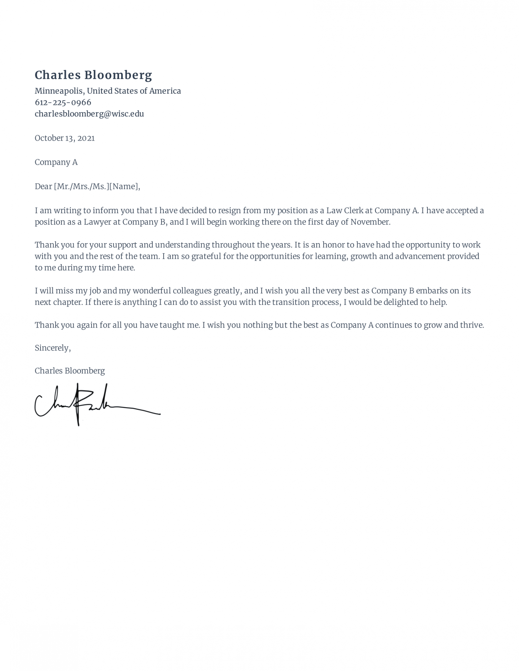 Editable Resignation Letter Required By Law Word Editable Resignation Letter Required By Law Word