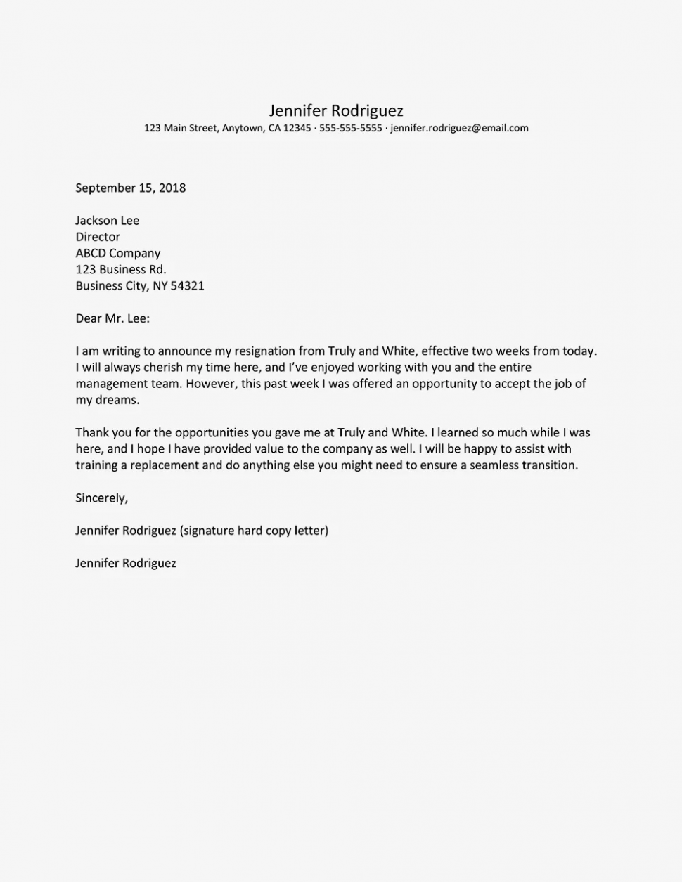 Printable Resignation Letter Without Notice Template Doc