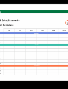 Printable Restaurant Manager Schedule Template Sample