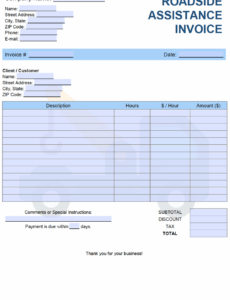 Editable Road Service Invoice Template