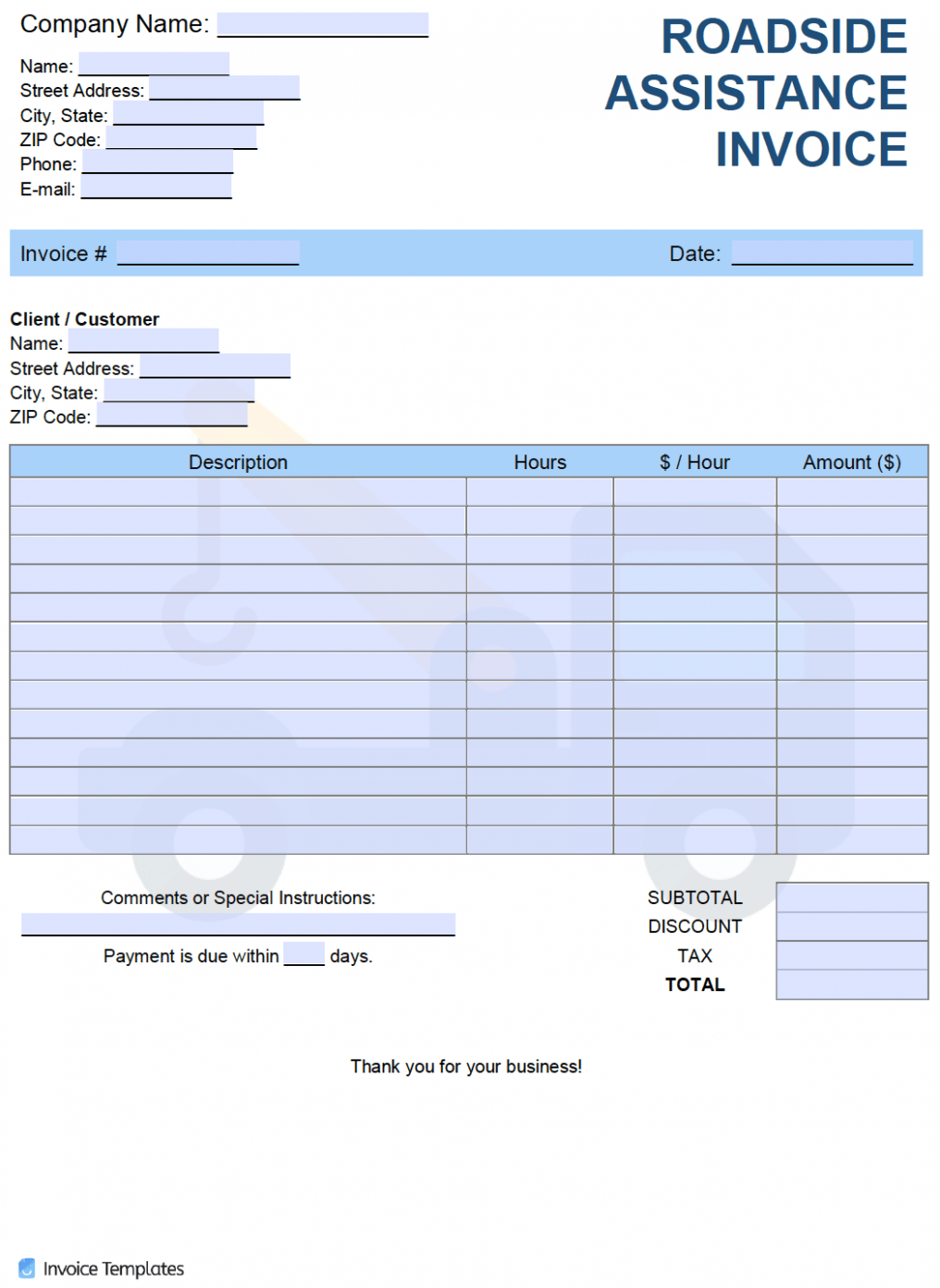Sample Road Service Invoice Template PDF