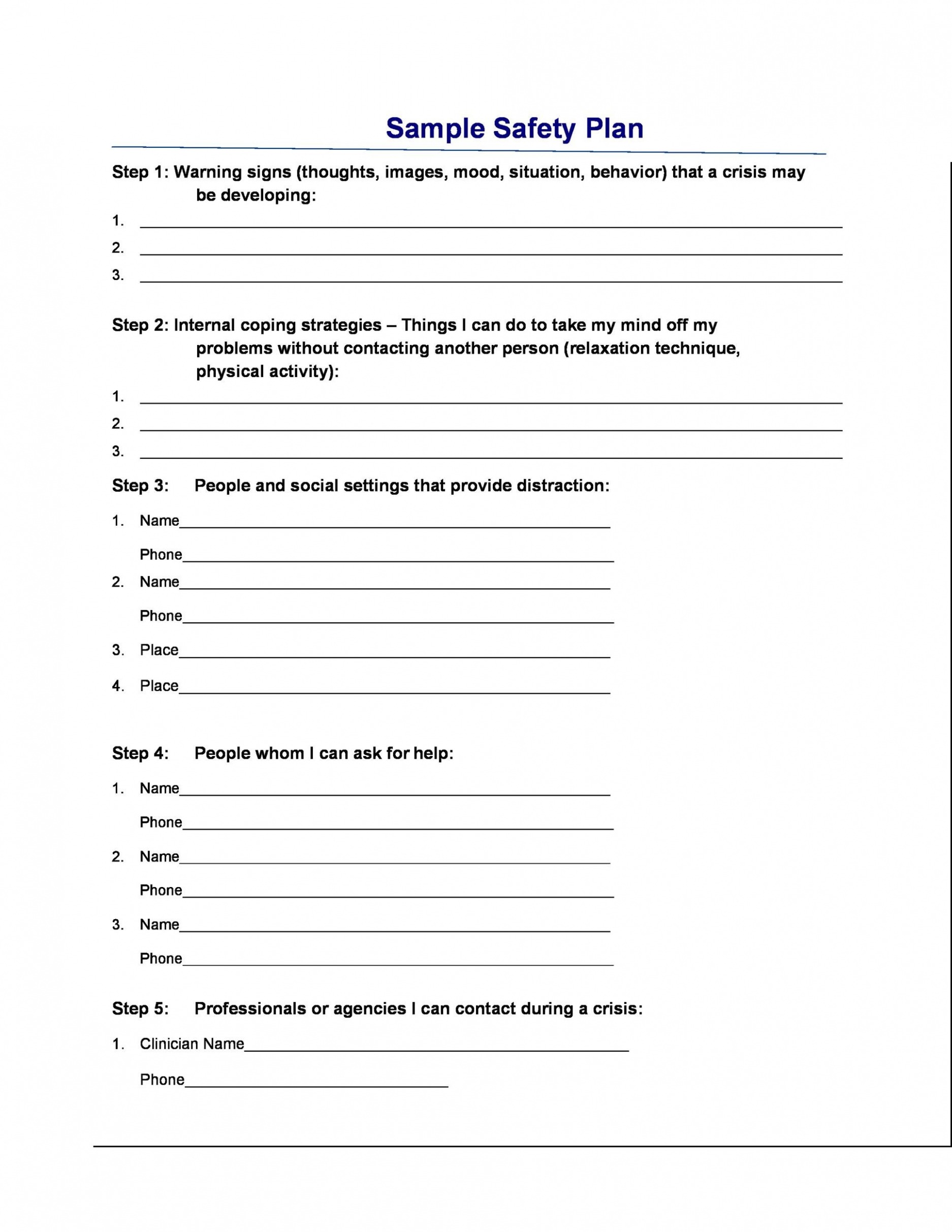 Printable Safety And Security Plan Template Sample