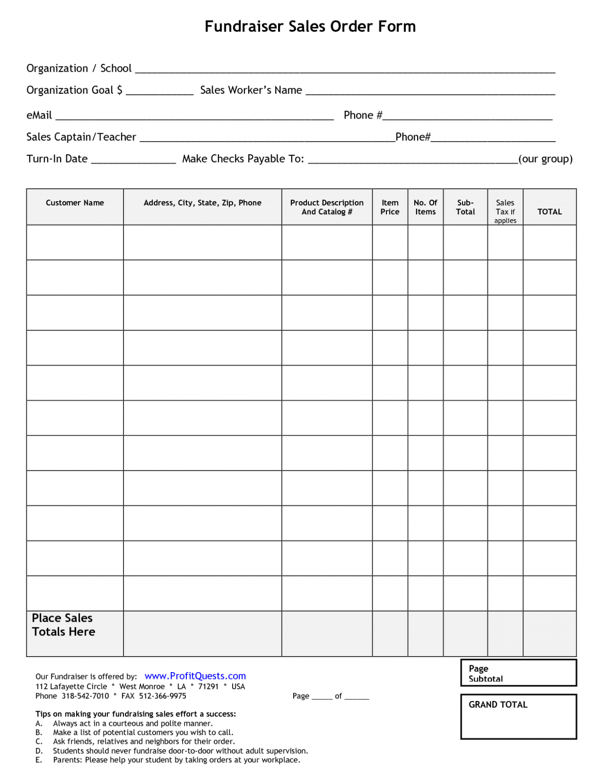 Editable School Fundraiser Order Form Template PDF