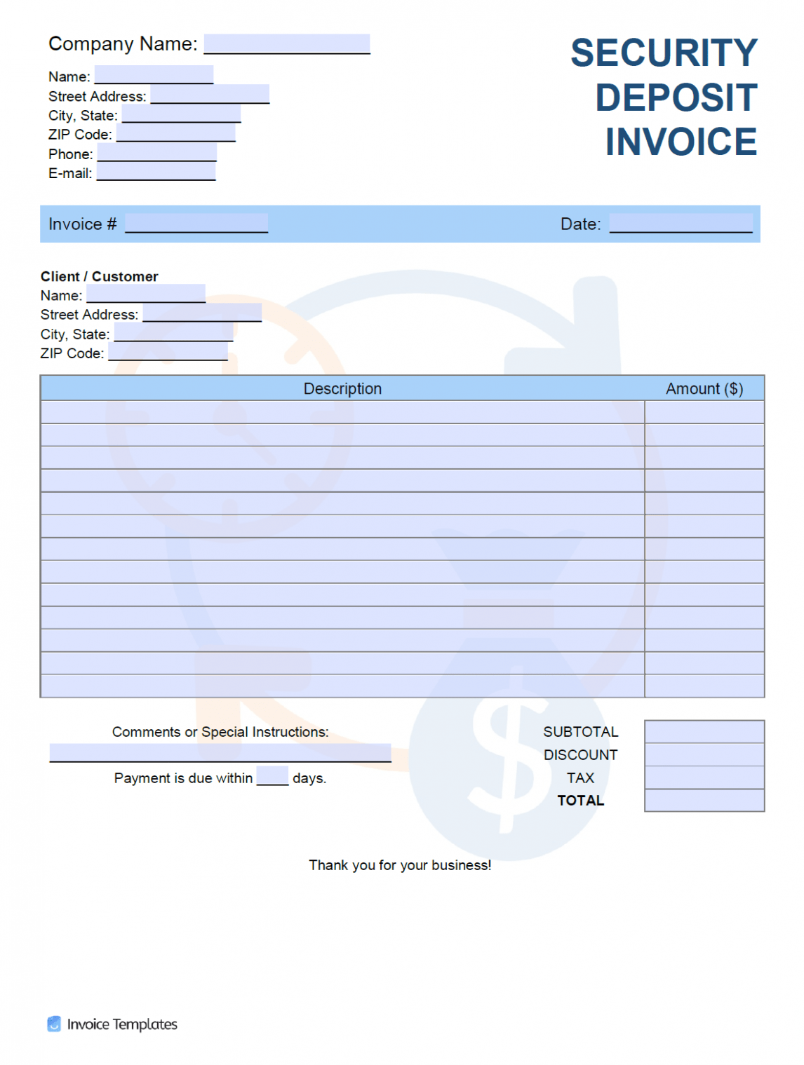 Editable Security Deposit Refund Invoice Template Docs