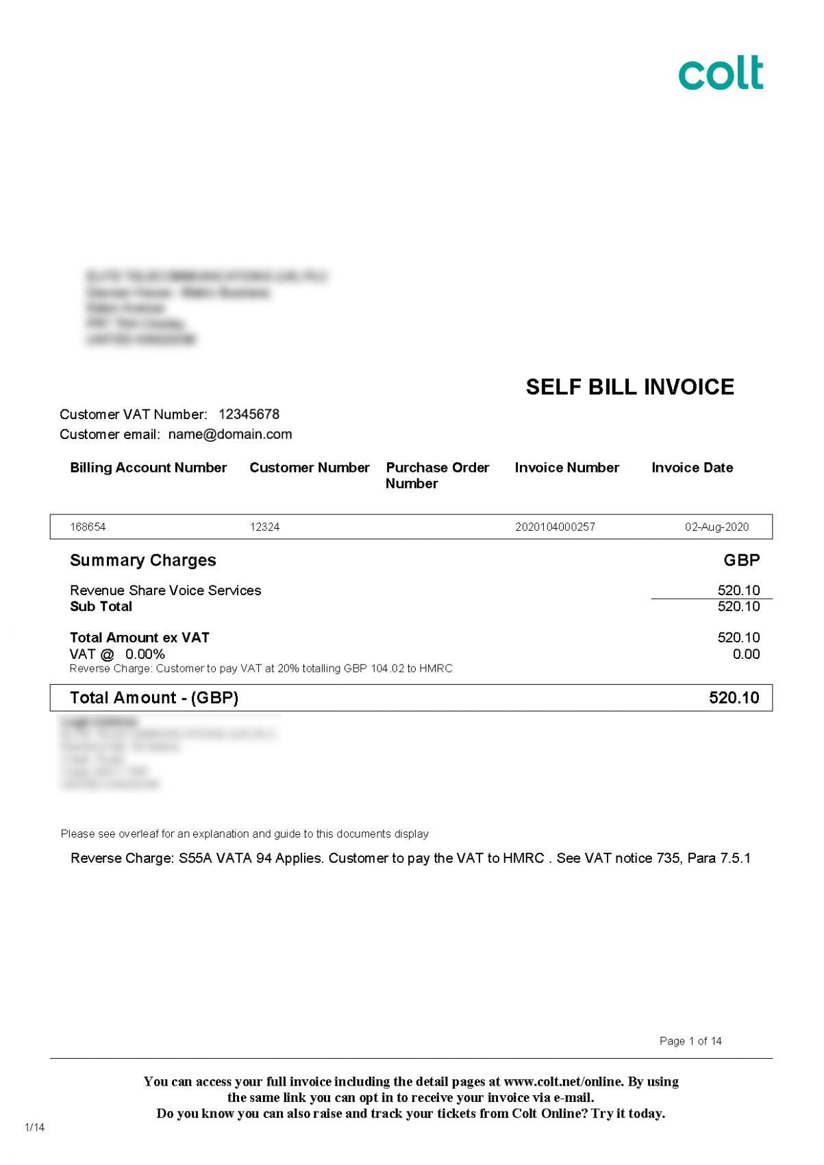 Printable Self Billing Invoice Template Sample