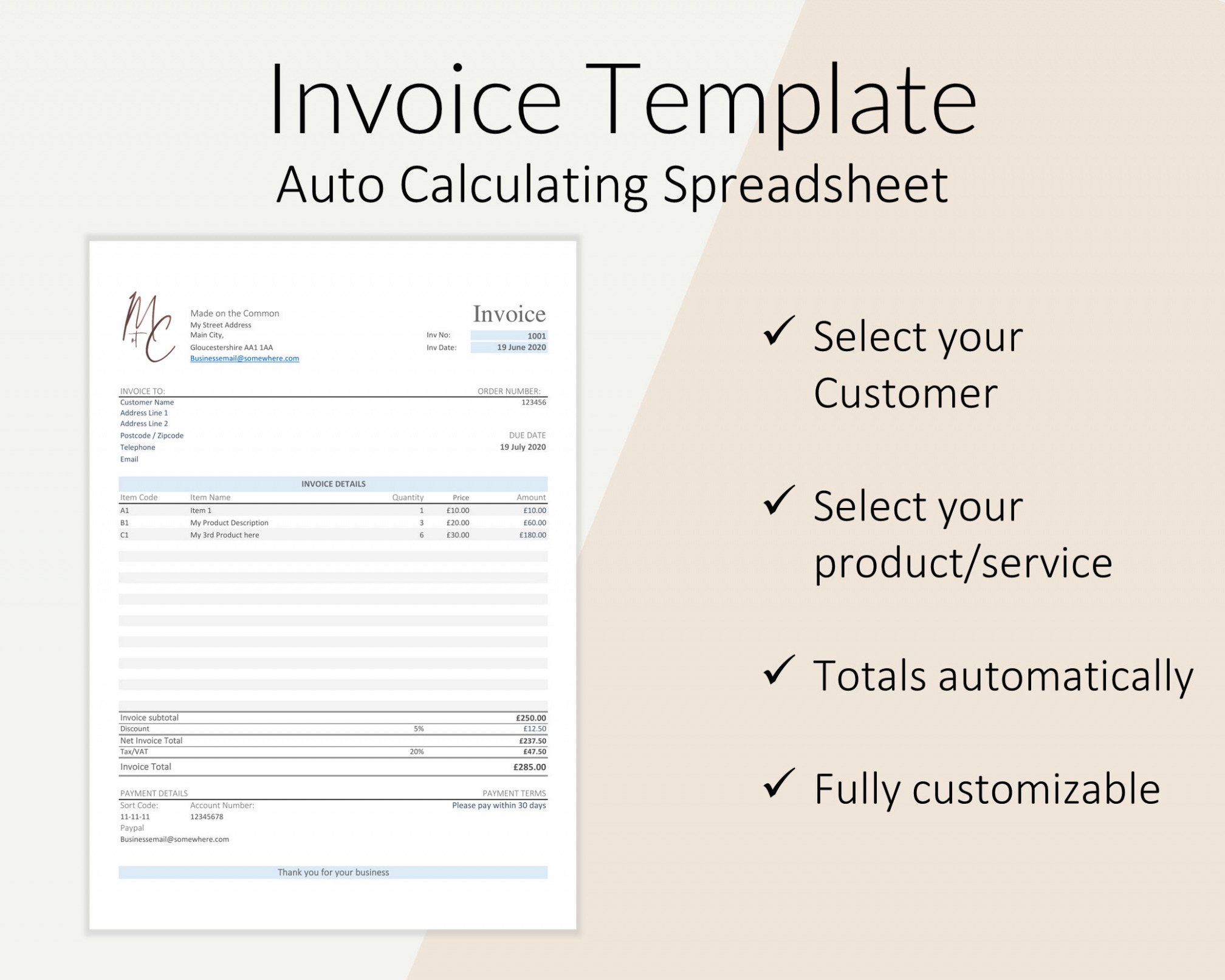 Editable Self Calculating Invoice Template Word