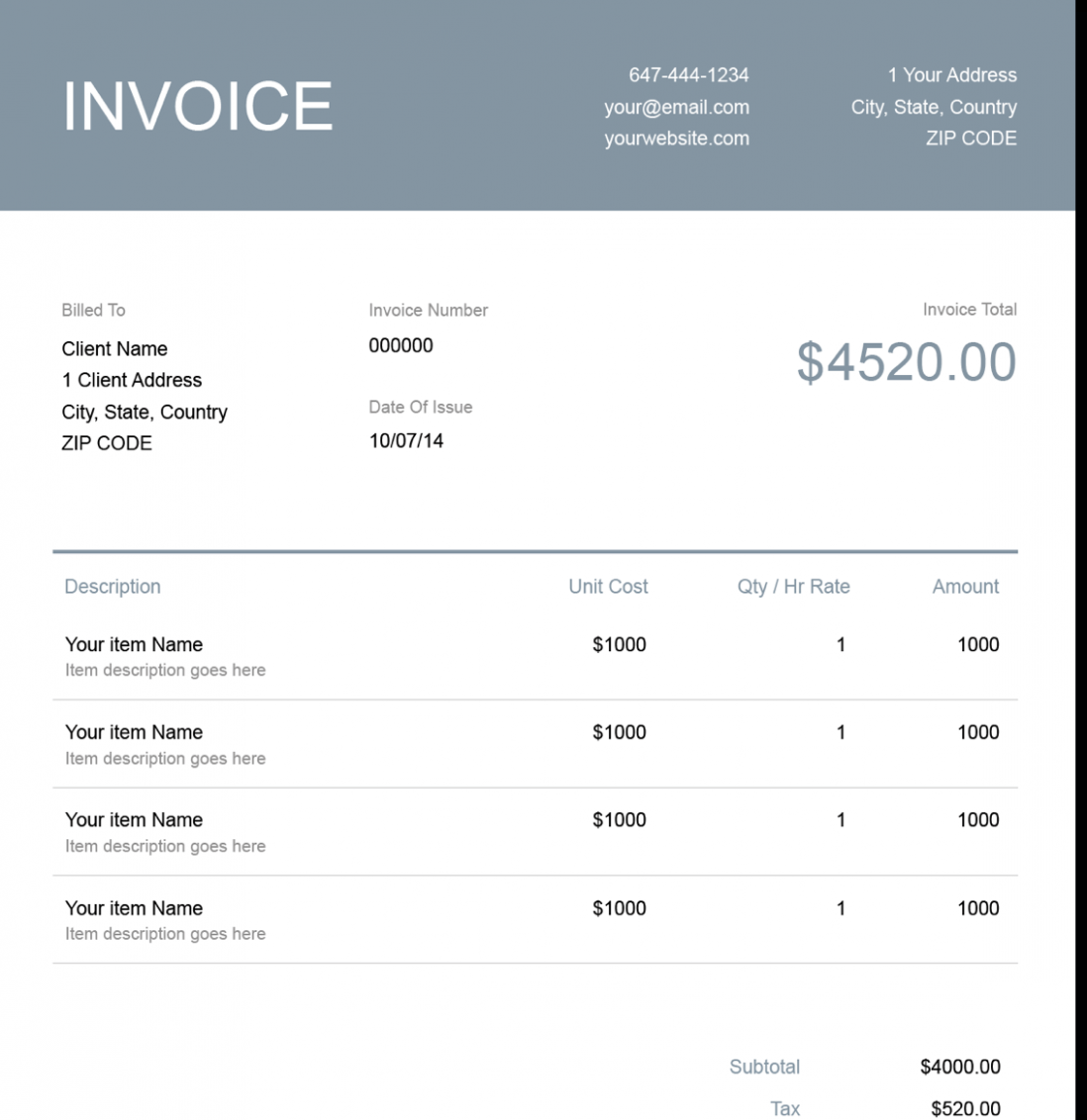 Sample Self Employed Invoice Template Canada 