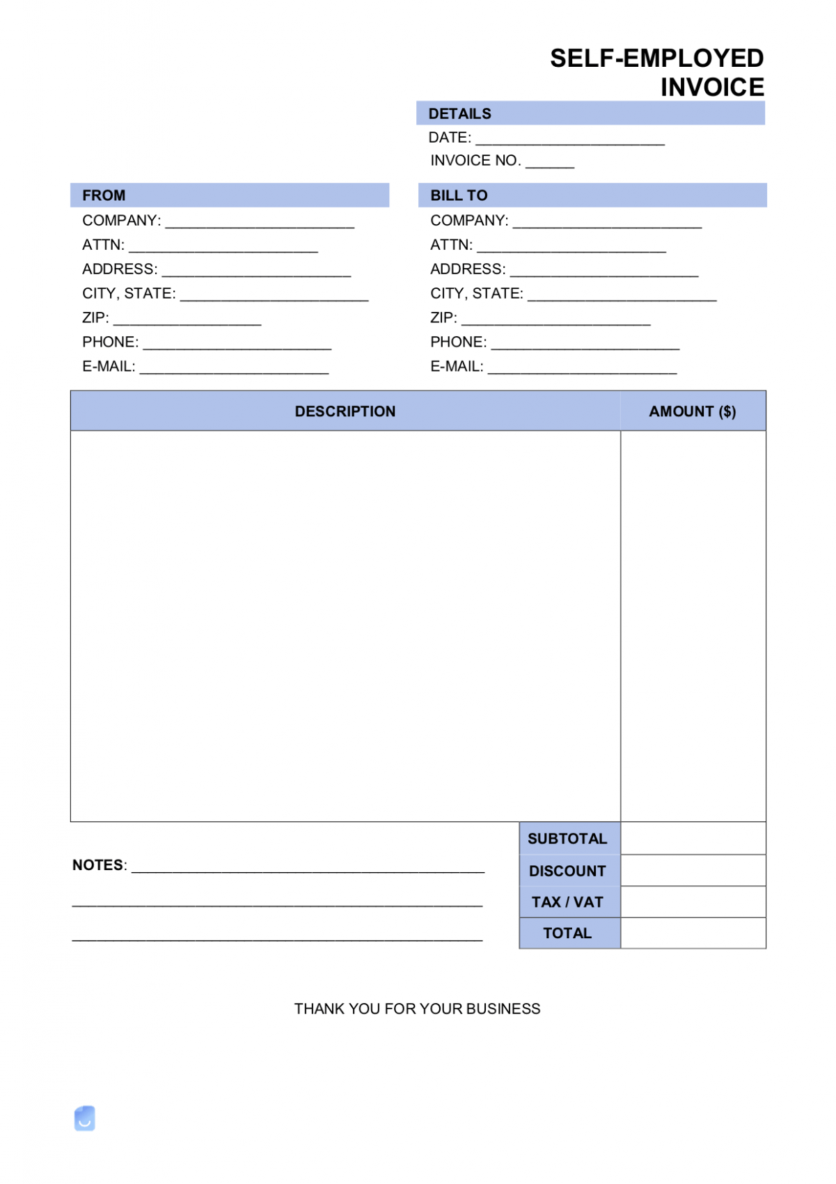 Printable Self Employed Invoice Template Word