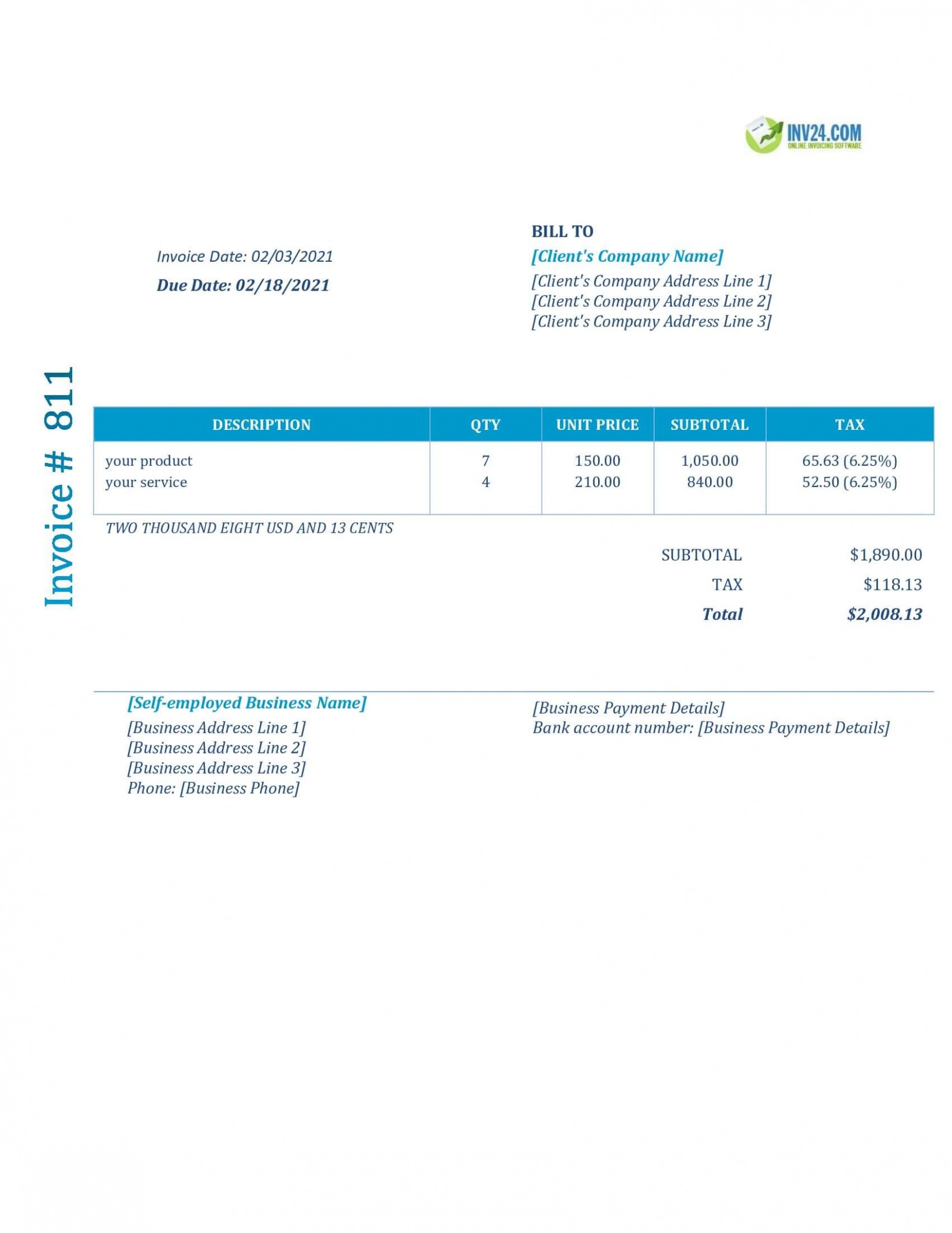 Sample Self Employed Invoice Template Word