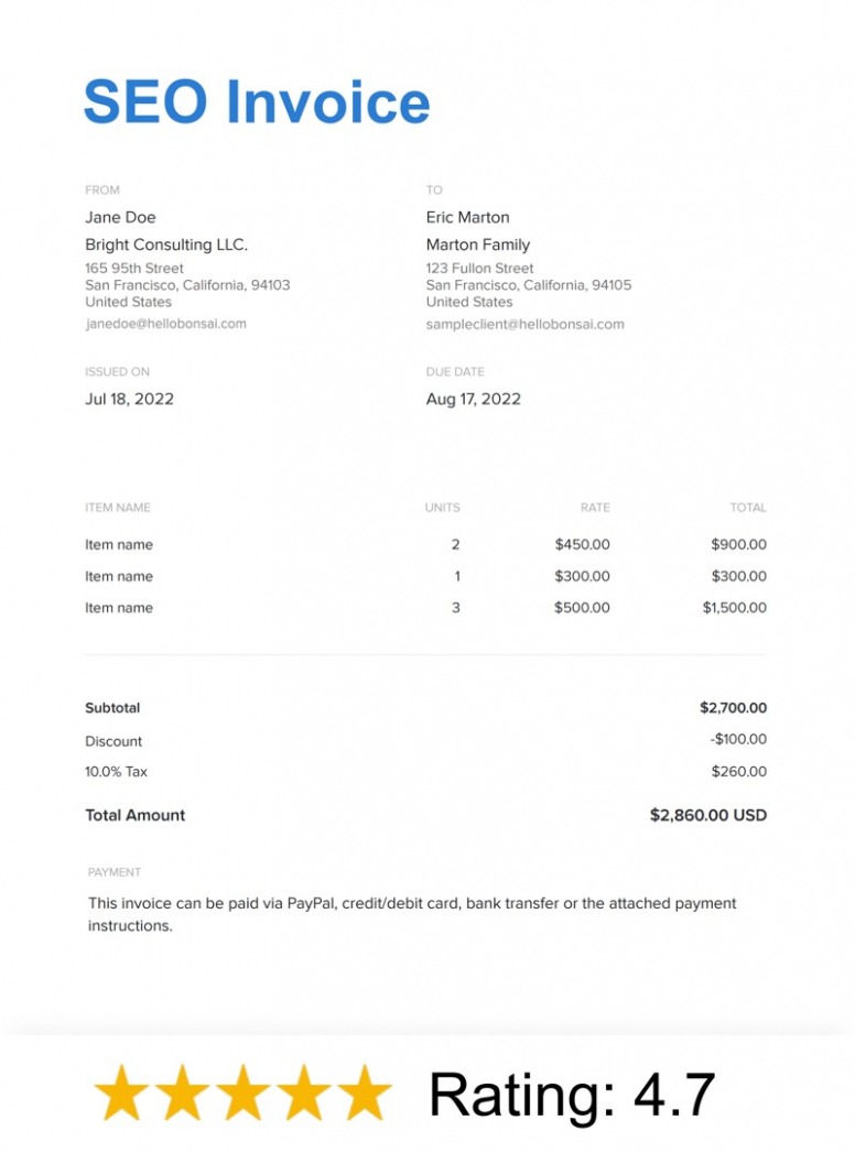 Editable Seo Invoice Template 