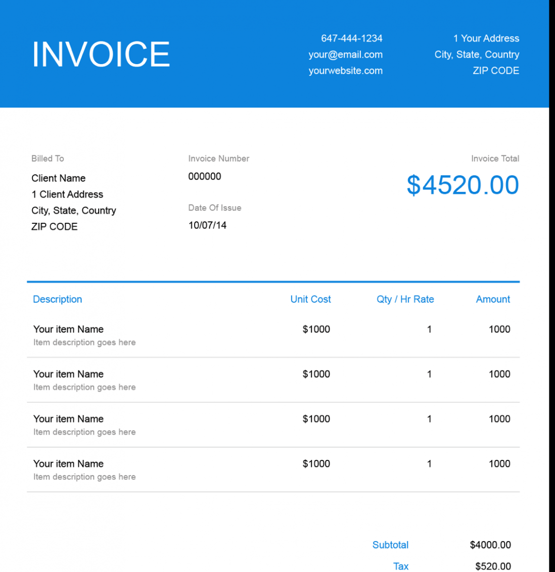 Sample Services Rendered Invoice Template 