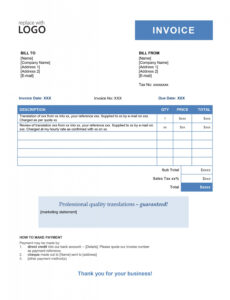 Sample Sign Language Interpreter Invoice Template PPT