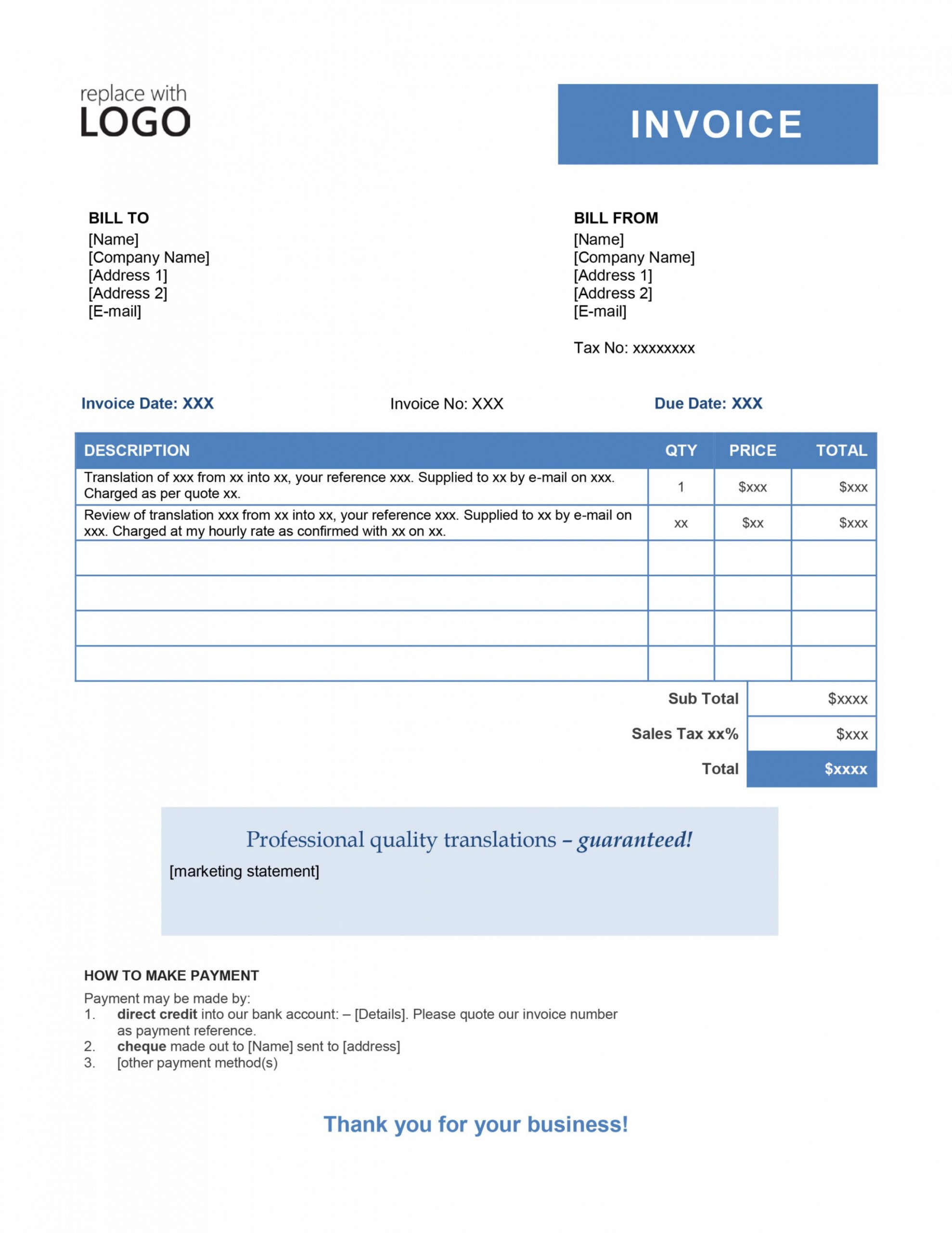 Editable Sign Language Interpreter Invoice Template 