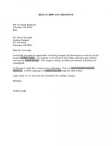 Editable Simple Resignation Letter Due To Health Issues Word