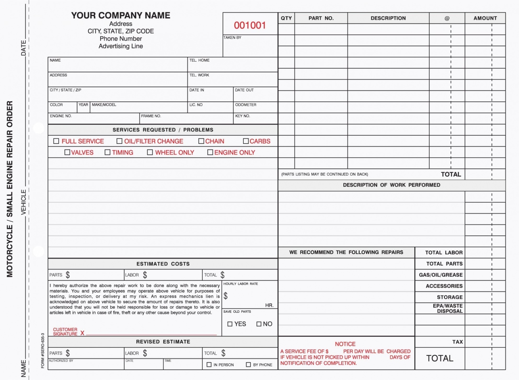 Sample Small Engine Repair Invoice Template Excel