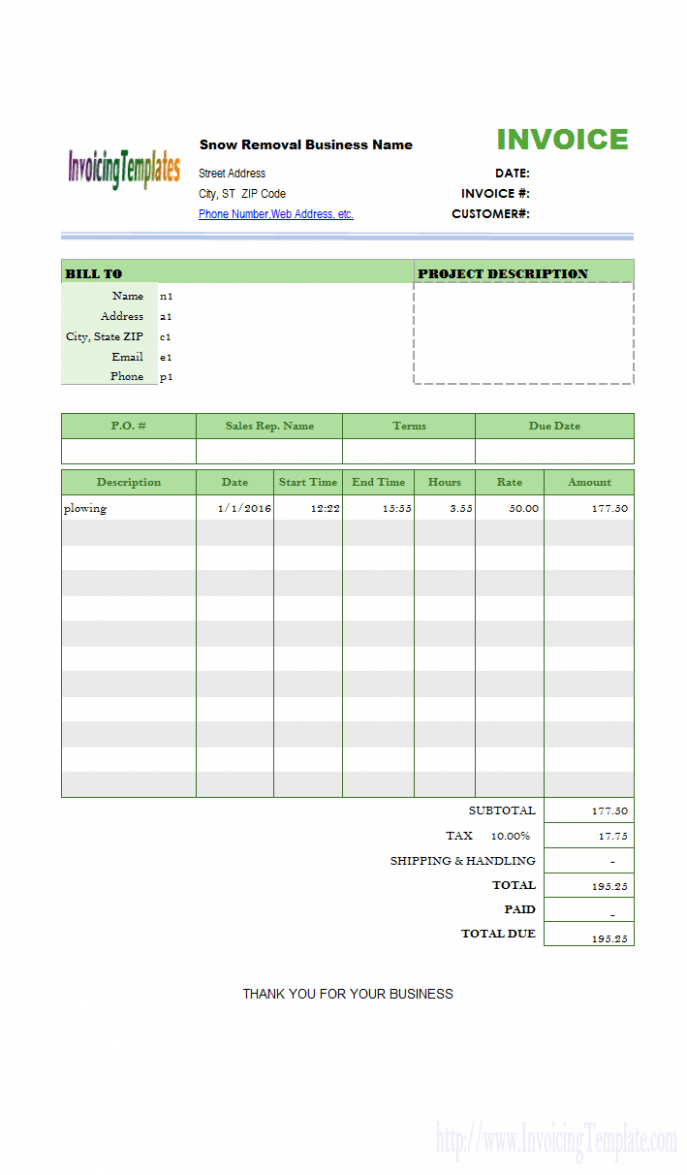 Editable Snow Removal Invoice Template PPT