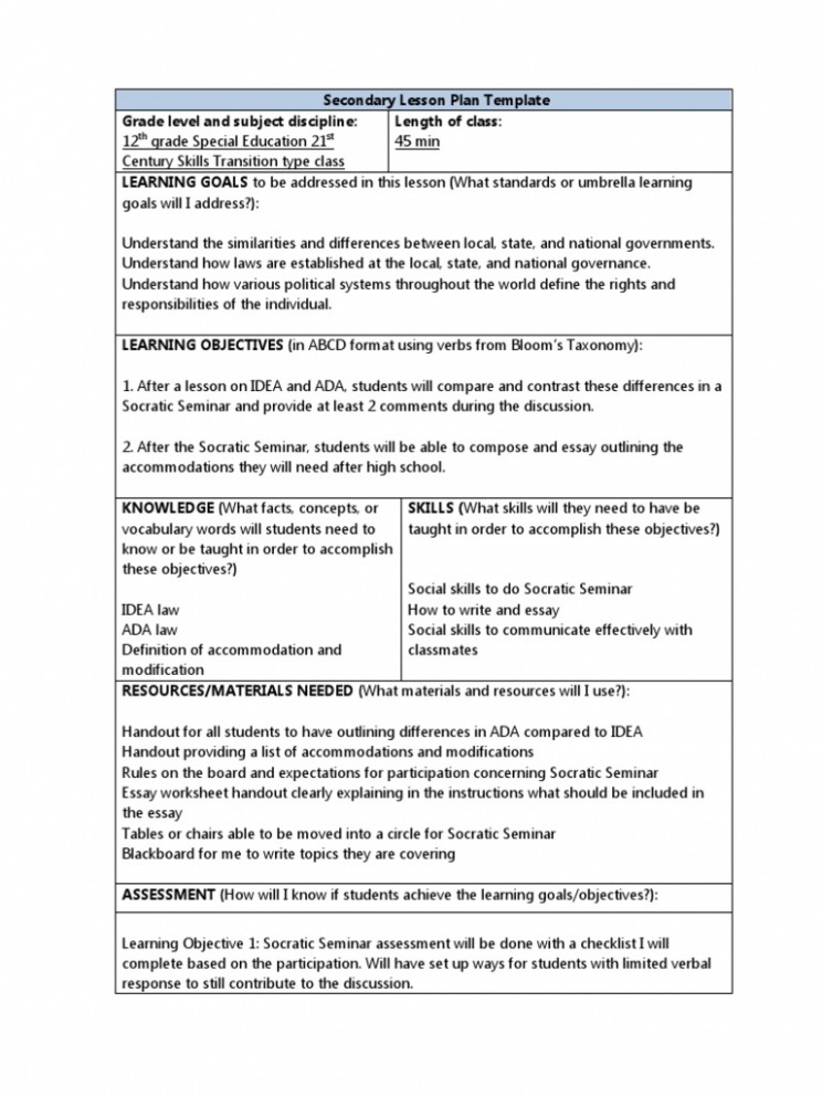 Editable Socratic Seminar Lesson Plan Template Excel