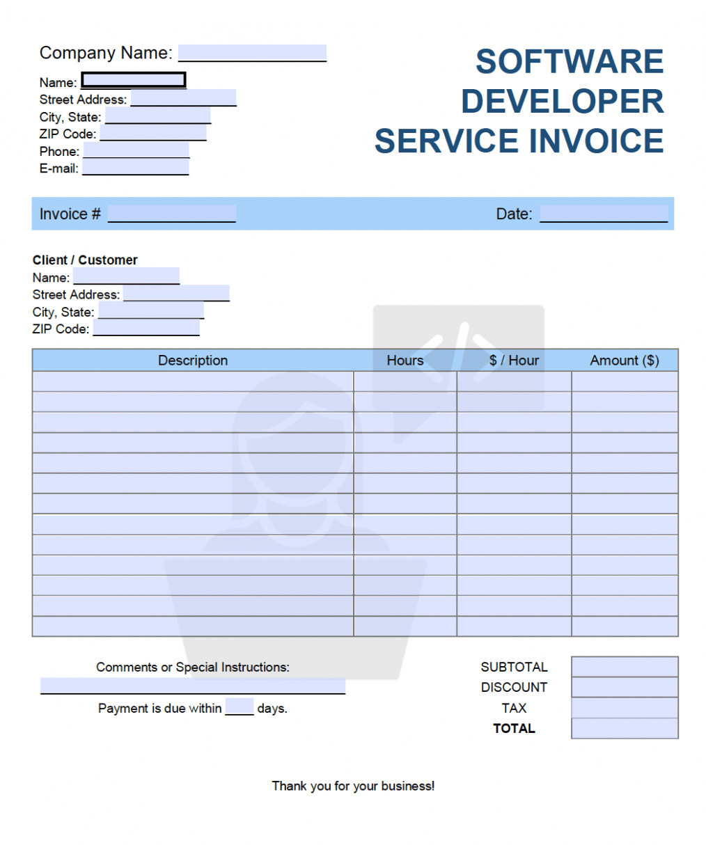 Sample Software Development Invoice Template Word