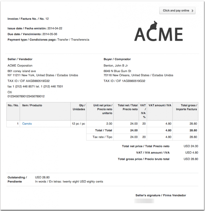 Editable Spanish Invoice Template Doc