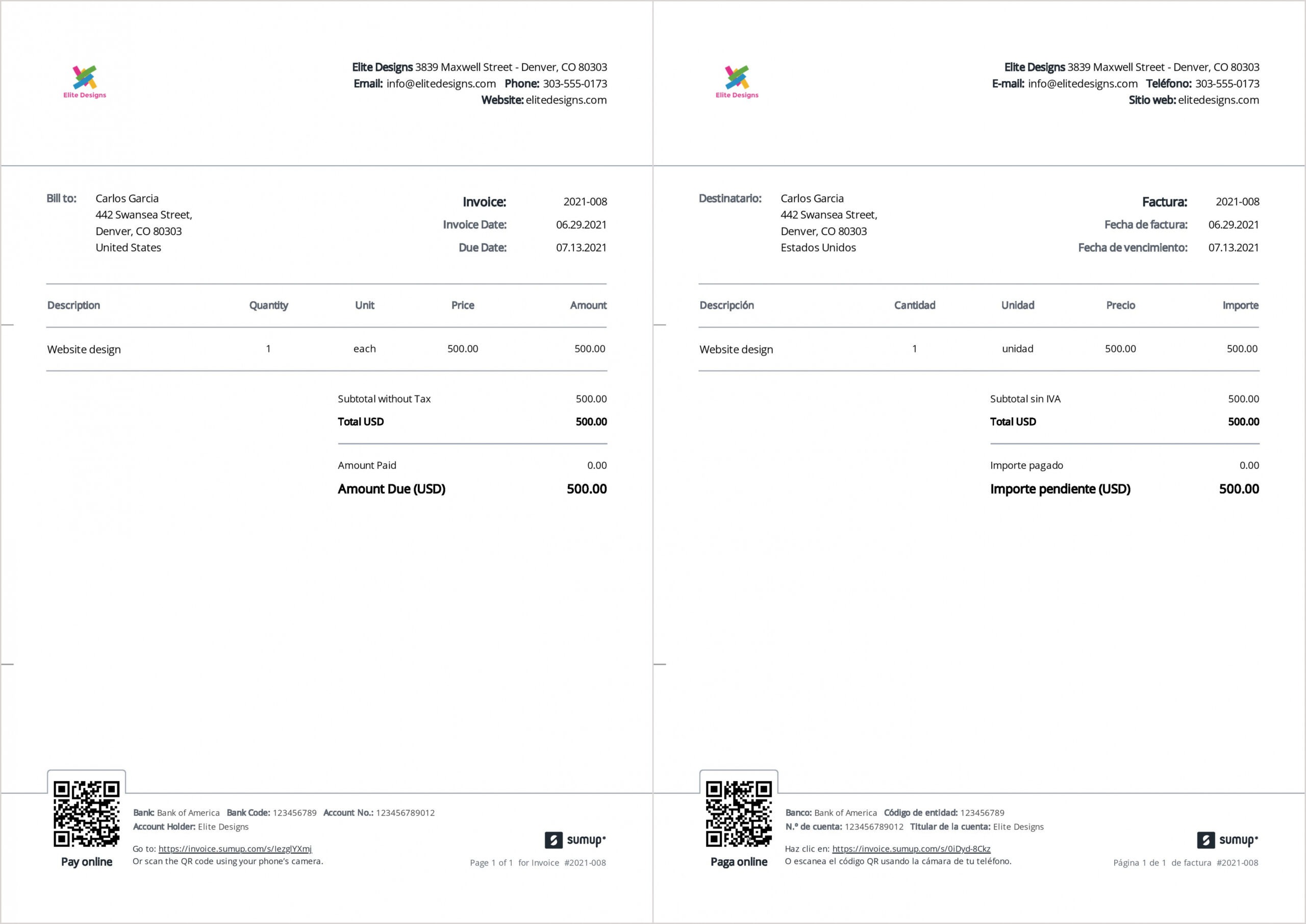 Printable Spanish Invoice Template Word Printable Spanish Invoice Template Word