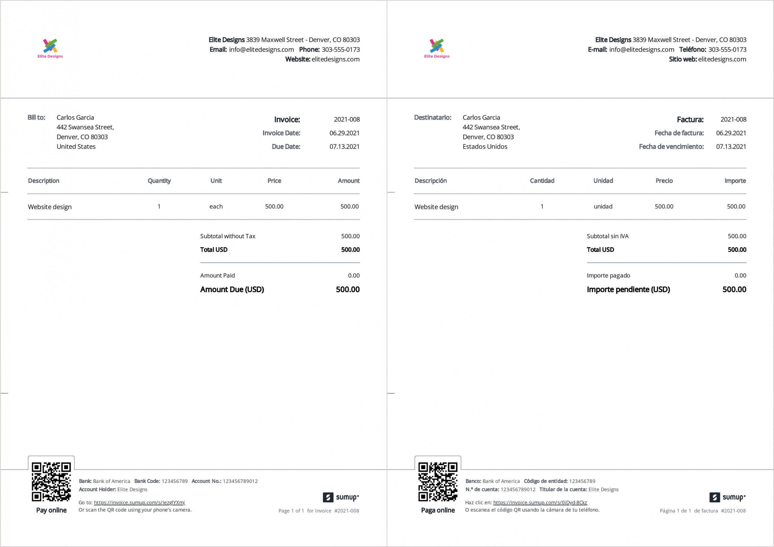 Printable Spanish Invoice Template Word