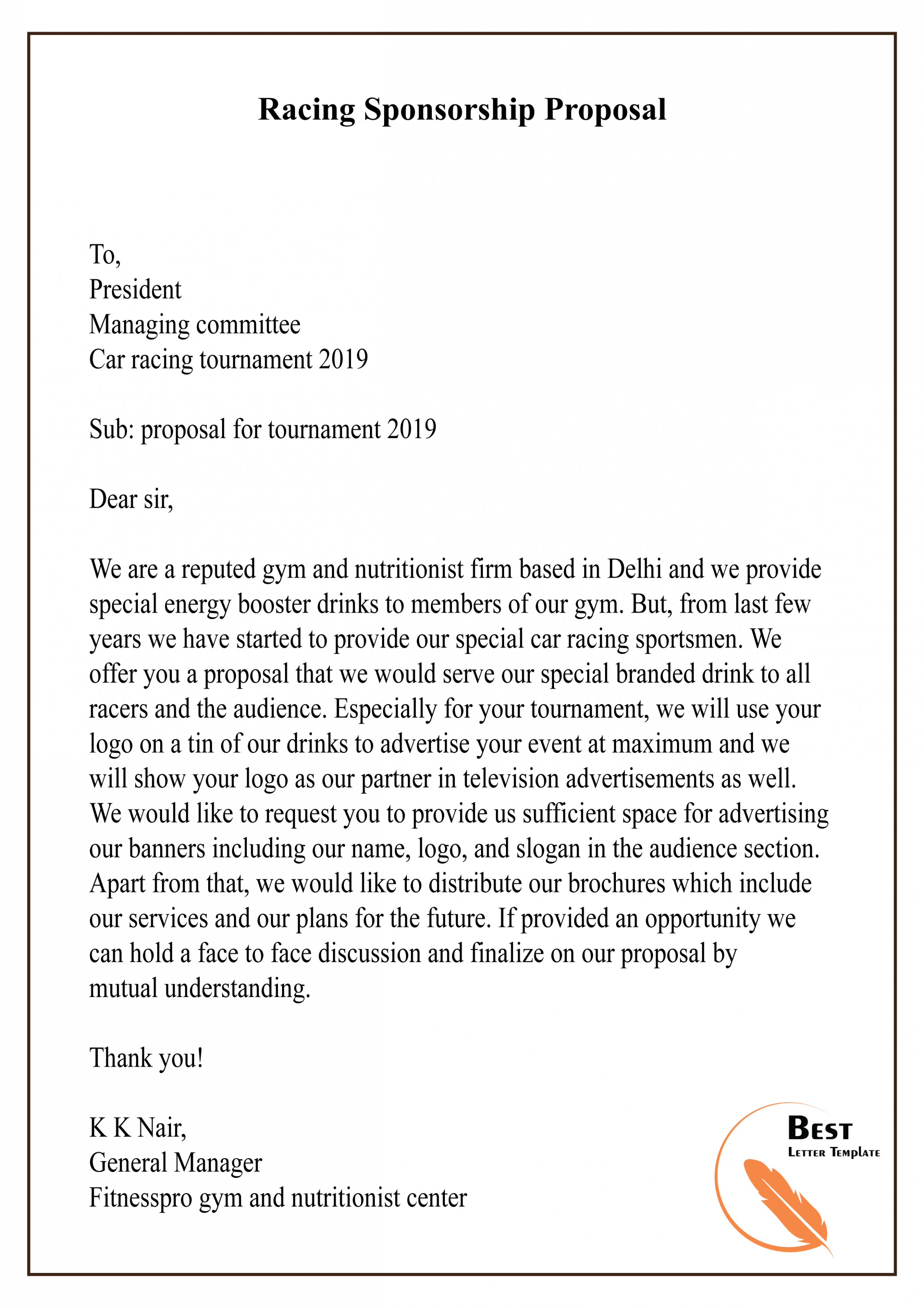 Printable Sponsorship Offer Letter Template Word