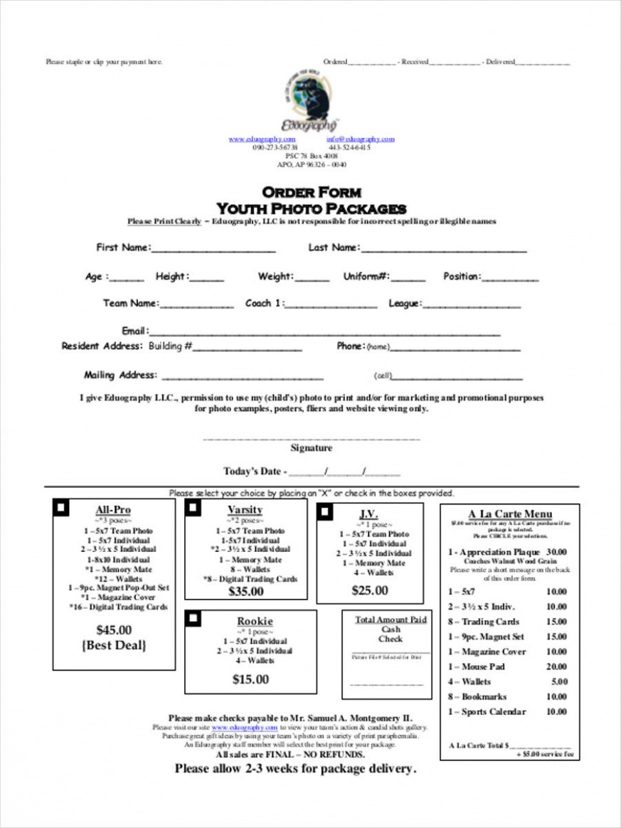 Editable Sports Pography Order Form Template Doc Editable Sports Pography Order Form Template Doc