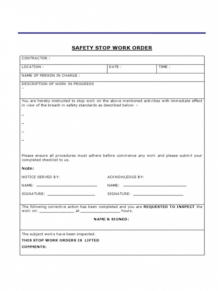 Editable Stop Work Order Template Doc