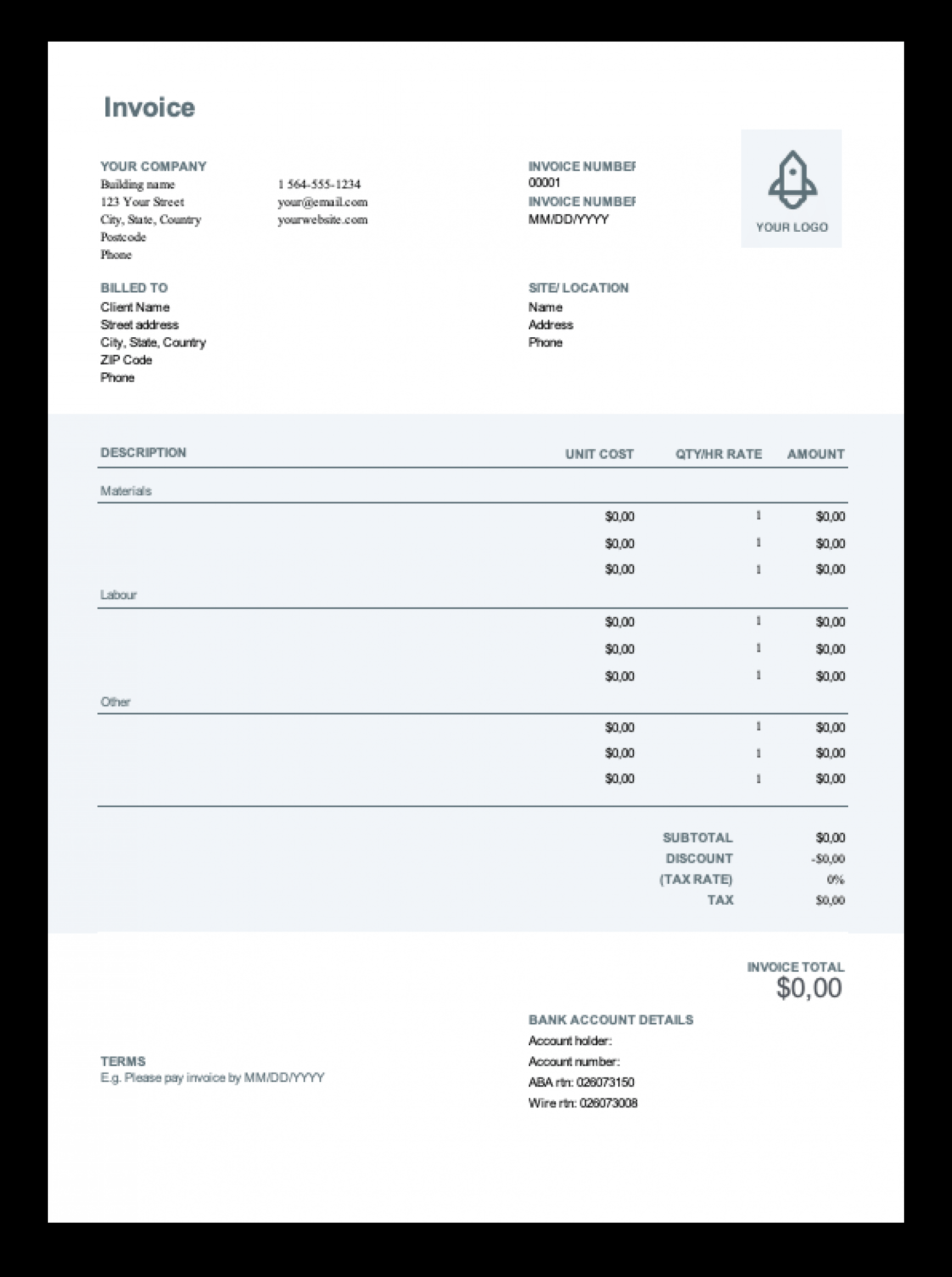 Sample Subcontractor Invoice Template Sample