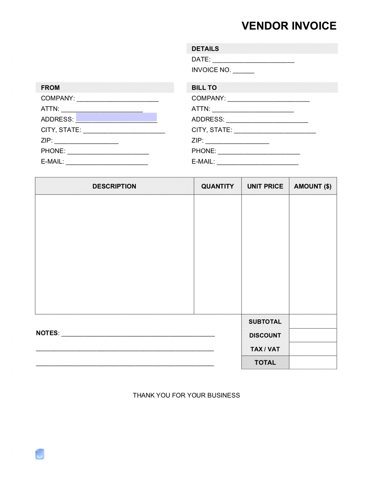 Sample Supplier Invoice Template 