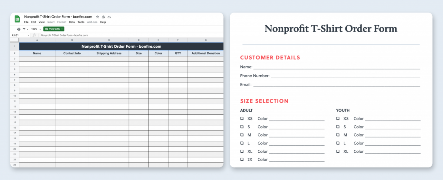 Printable T Shirt Fundraiser Order Form Template Docs