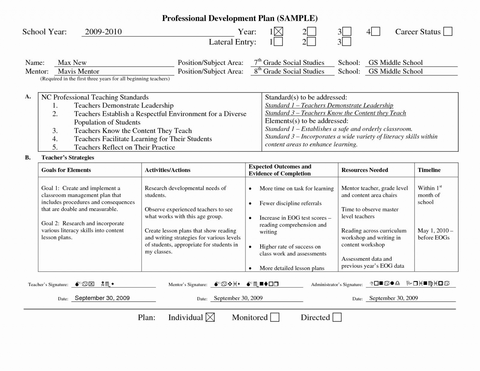 Printable Teacher Professional Development Plan Template CSV