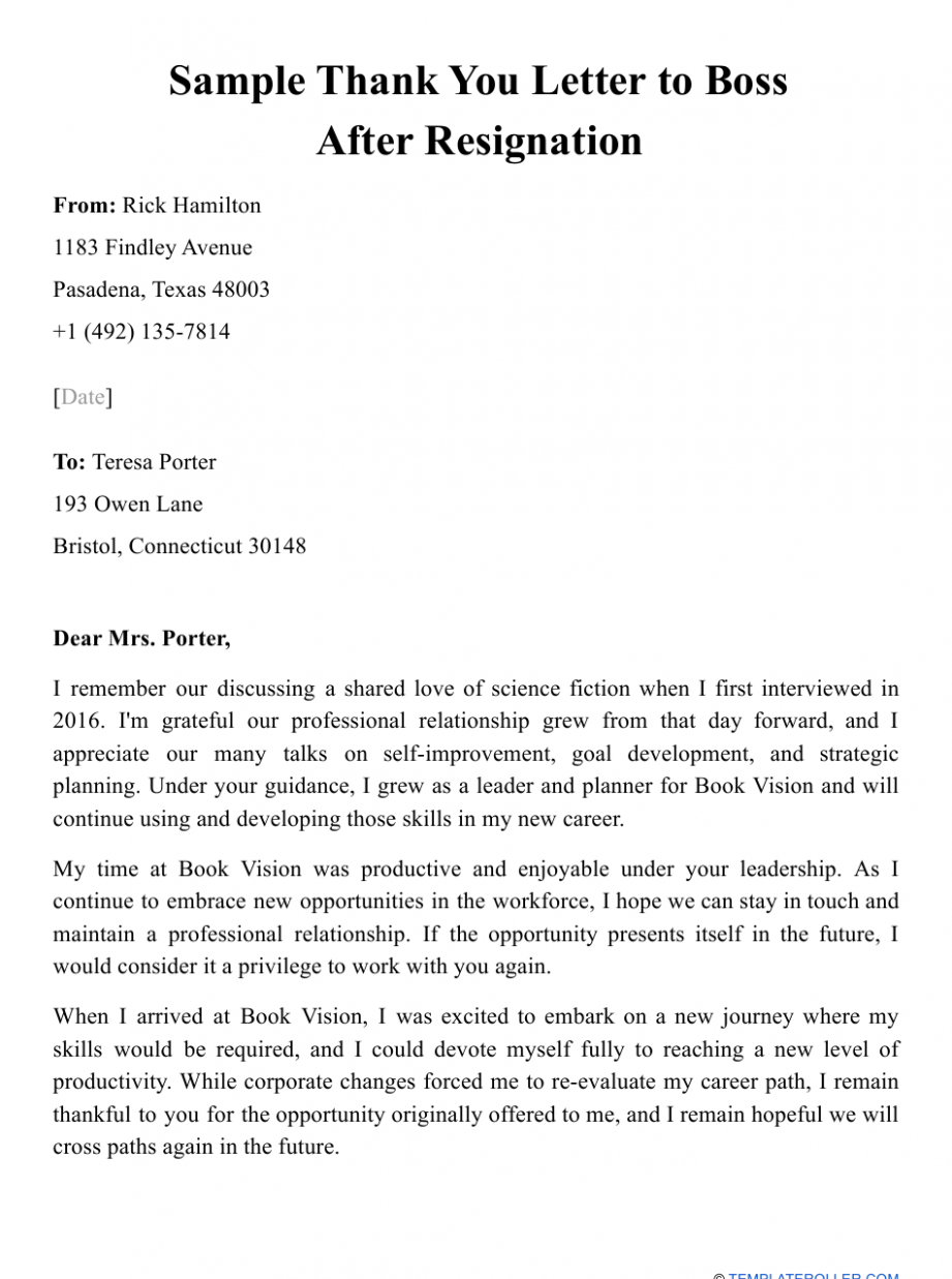 Printable Thank You Letter After Resignation PDF Printable Thank You Letter After Resignation PDF