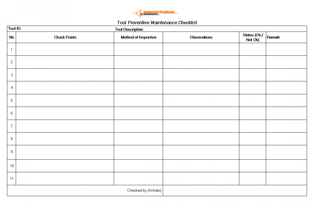  Tool Maintenance Schedule Template Excel