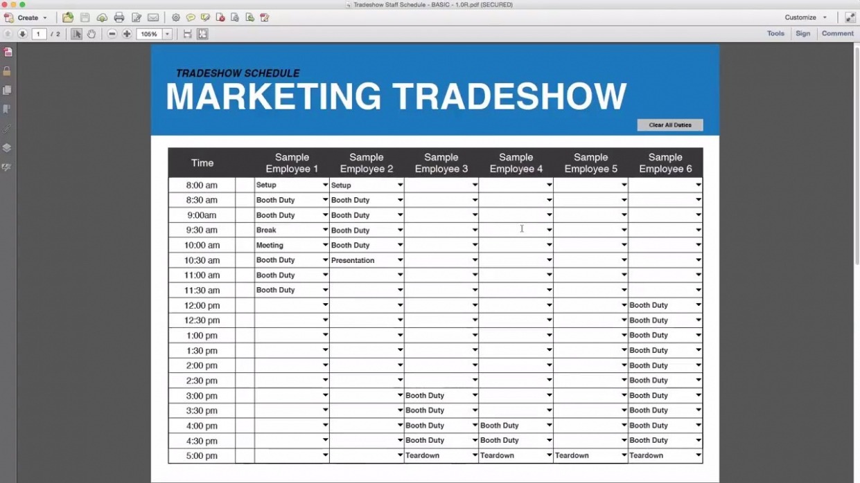 Printable Trade Show Booth Schedule Template CSV