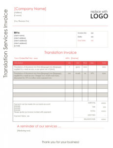 Printable Translation Service Invoice Template PPT