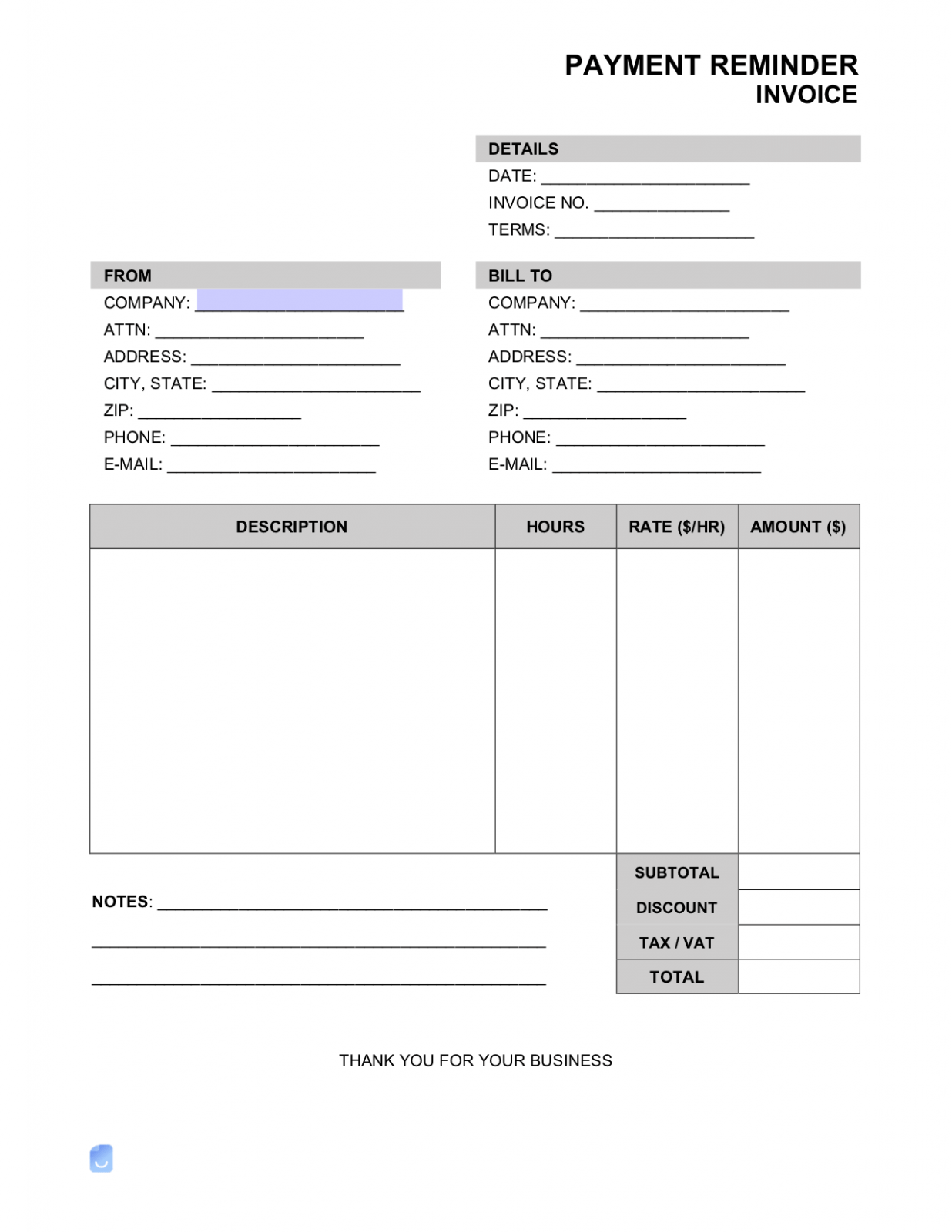 Printable Unpaid Invoice Template Sample