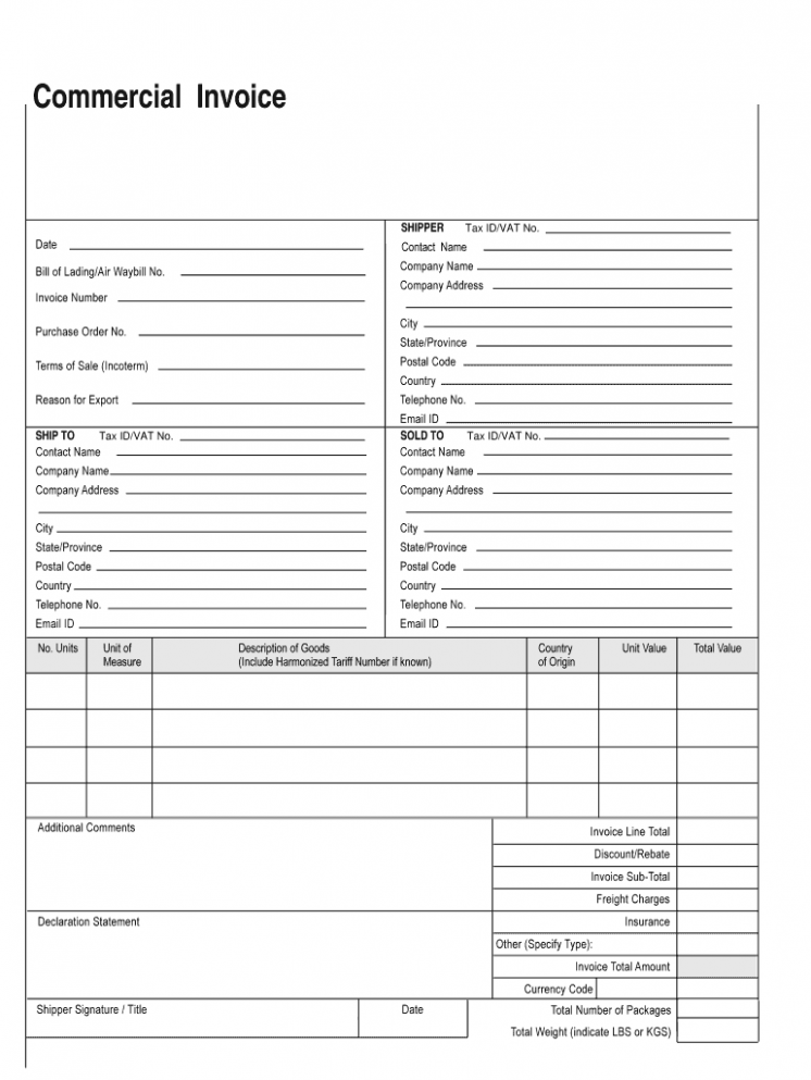 Printable Ups Commercial Invoice Template PDF
