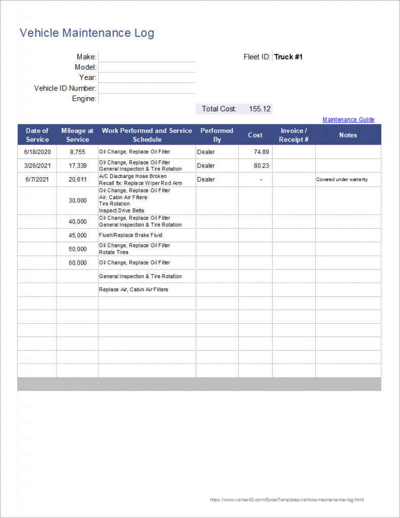Printable Vehicle Service Schedule Template Docs