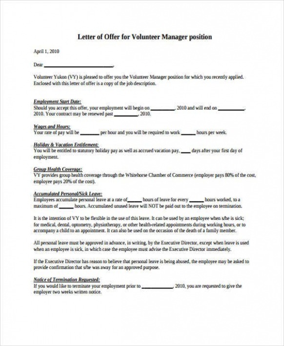 Editable Volunteer Offer Letter Template PDF