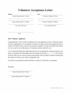 Editable Volunteer Offer Letter Template Sample