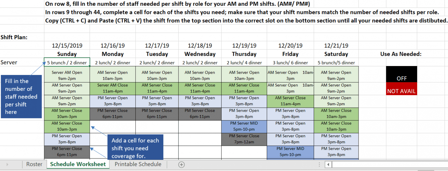 Editable Waitress Schedule Template Sample