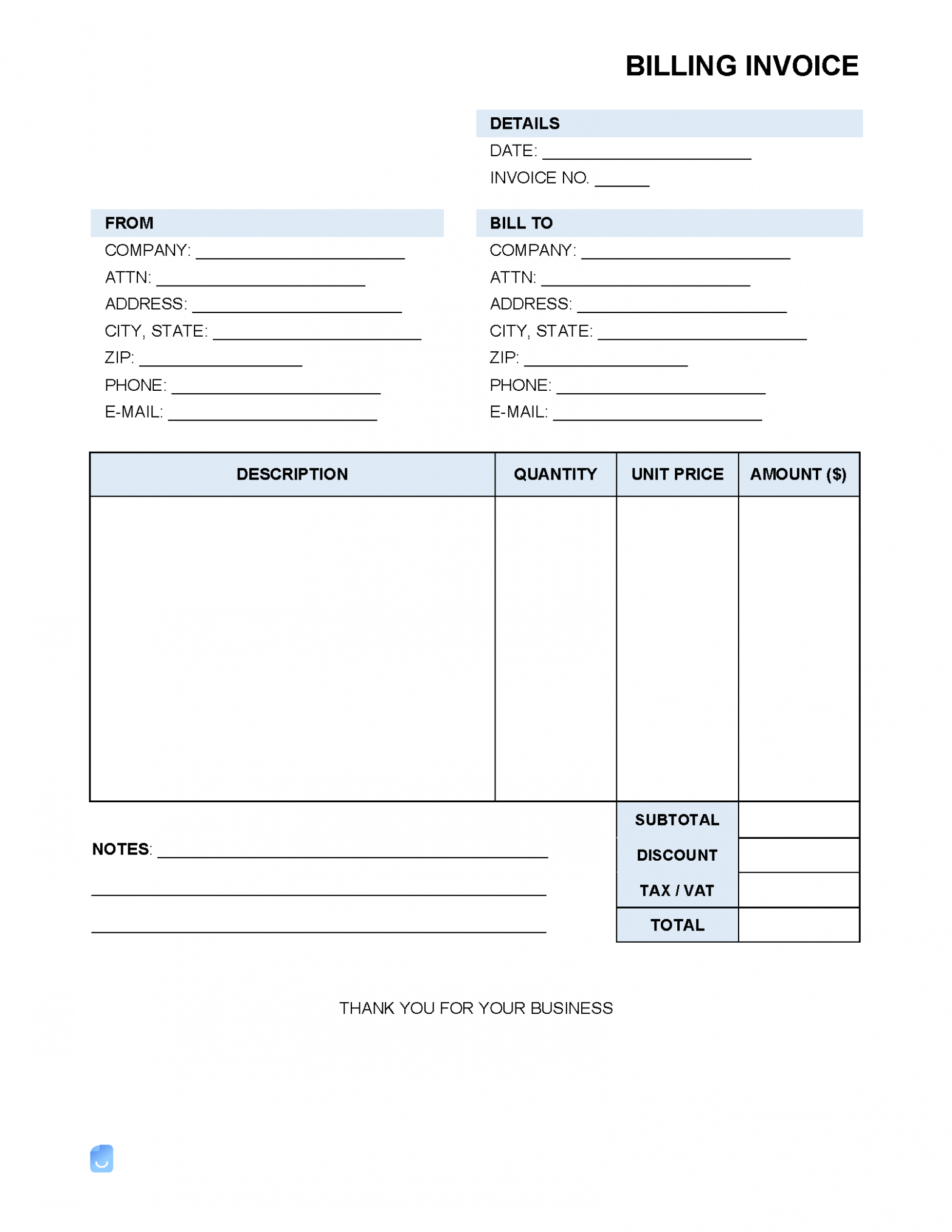 Water Bill Invoice Template