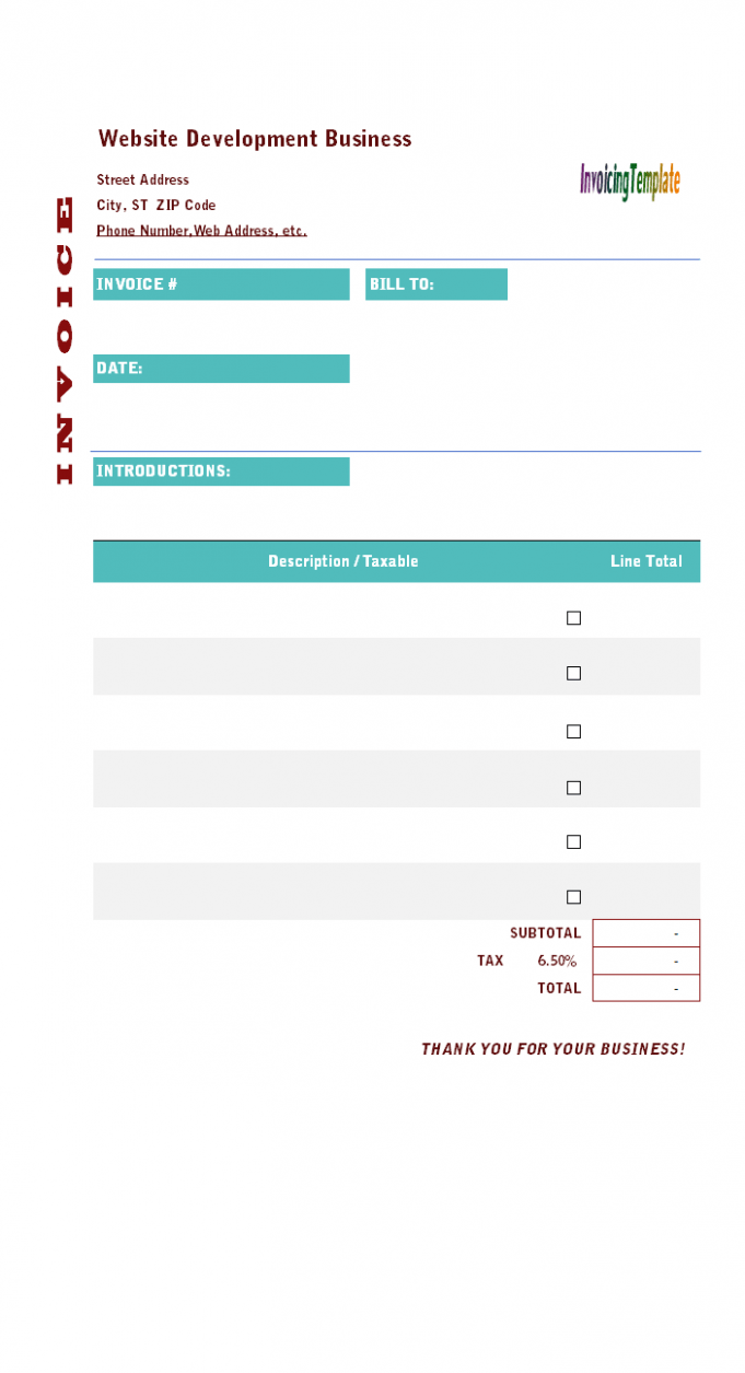 Sample Website Development Invoice Template Sample